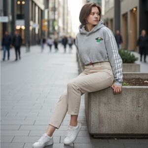 Adidas x Fiorucci Cropped Hoodie - Light Grey - Size XS